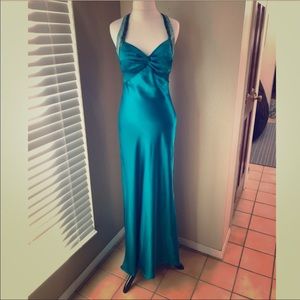 Teal Halter prom dress, beaded, backless SIZE 2